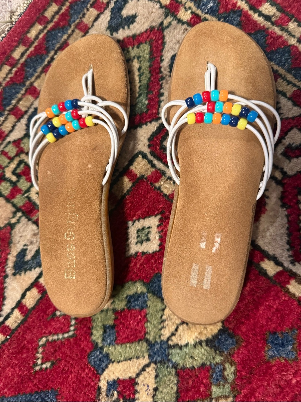 Bass White Beaded Slide Sandals with Colorful Beads